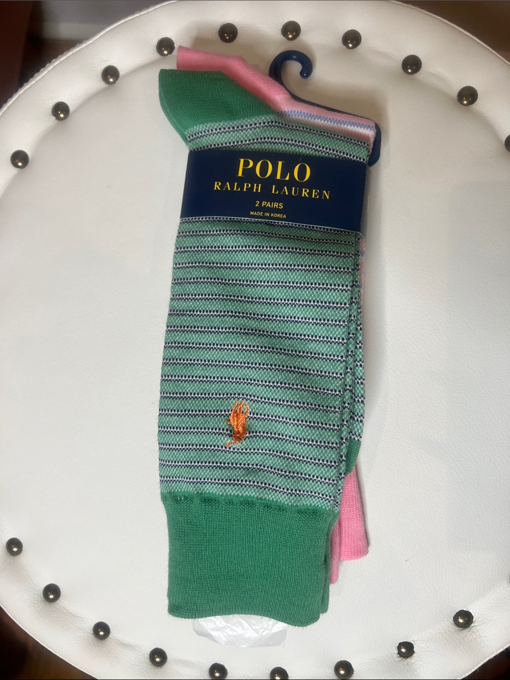 Polo by Ralph Lauren Green & Pink Striped Cotton-Blend Socks - 2 Pairs
